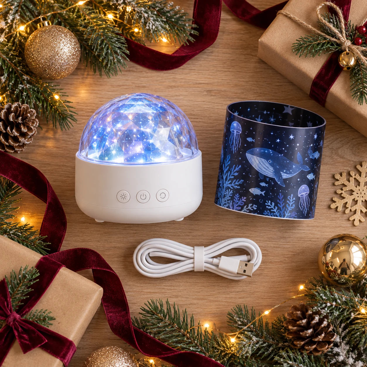 NoelSky projector arranged as a Christmas gift