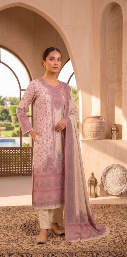 blush pink and ivory unstitched Kani silk